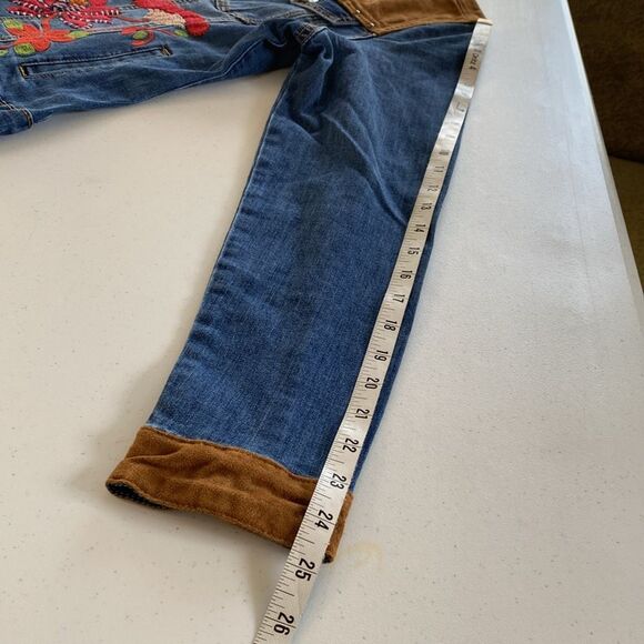 Desiqual Embroidered Flowers Western Denim Jean Jacket Stretchy Mixed Media Boho - Picture 15 of 16